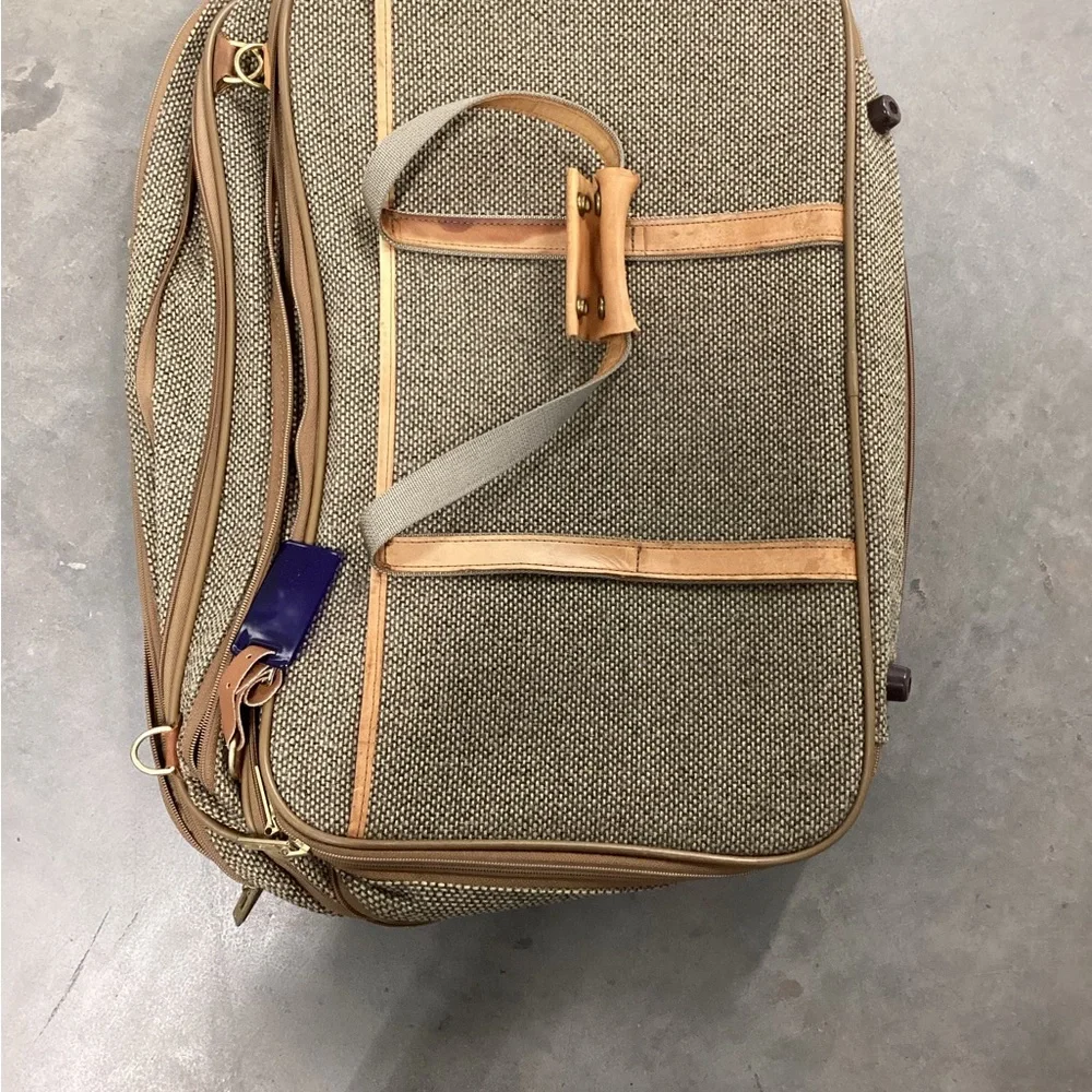 Men's Brown Canvas Travel Briefcase with Tan Trim and Leather Accents